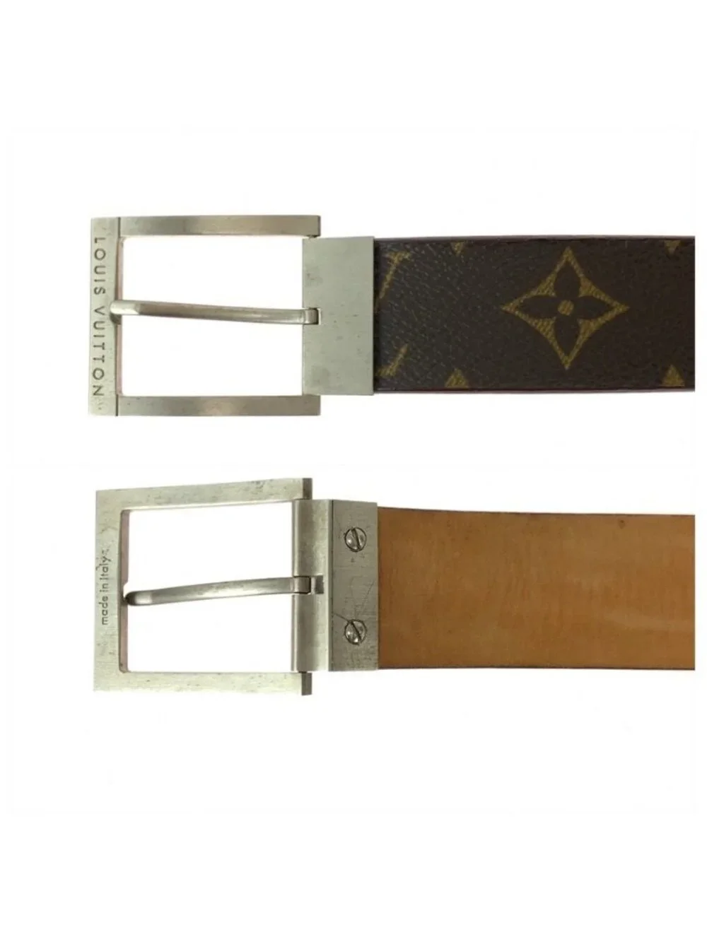 Louis Vuitton Monogram Line 90 Brown Silver Metal Belt